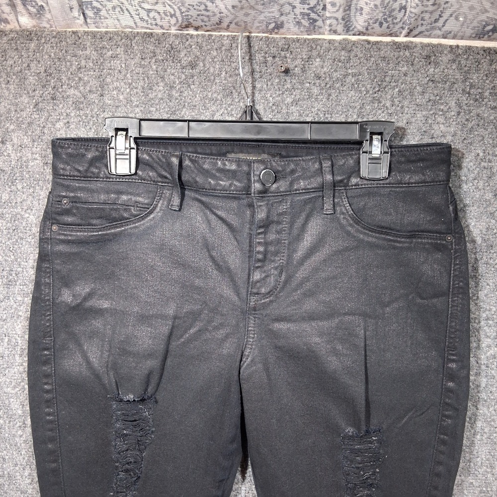 Guess Sexy Curve Skinny Jeans Black Coated Distressed Shredded Mid Rise 33x28 - Picture 7 of 14